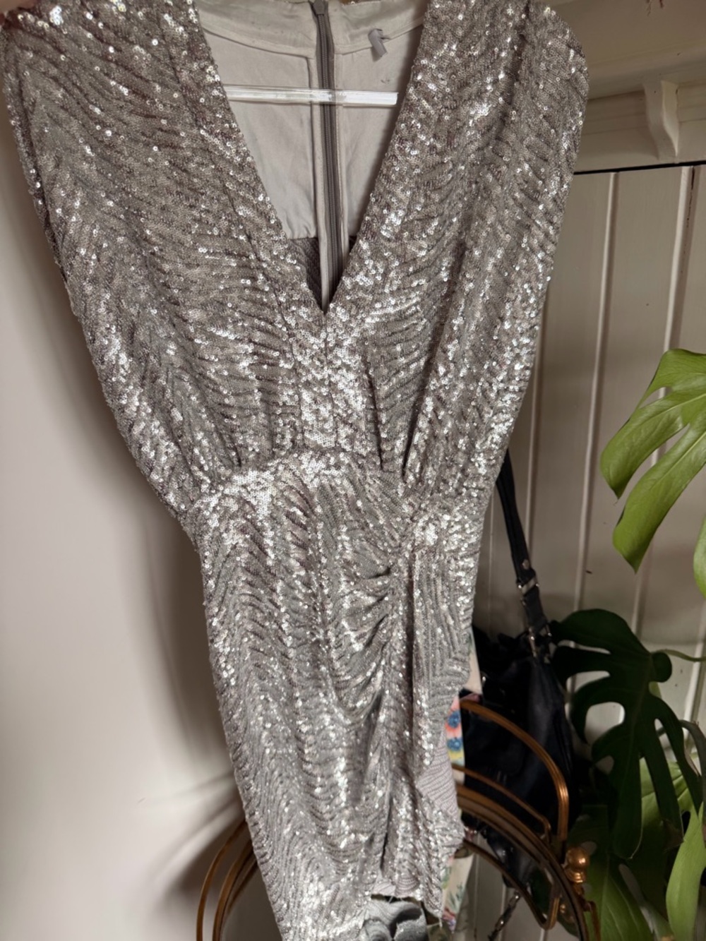 IRO Silver Sequin Midi Wrap Dress
